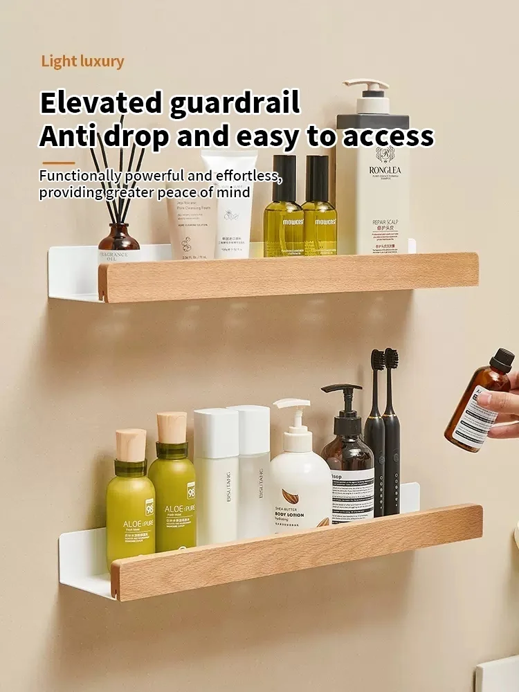 Wood Aluminum Material Bathroom Shelf Organizer Corner Shelf Shampoo Storage Shelf Shower Wall Rack Bathroom Organizer