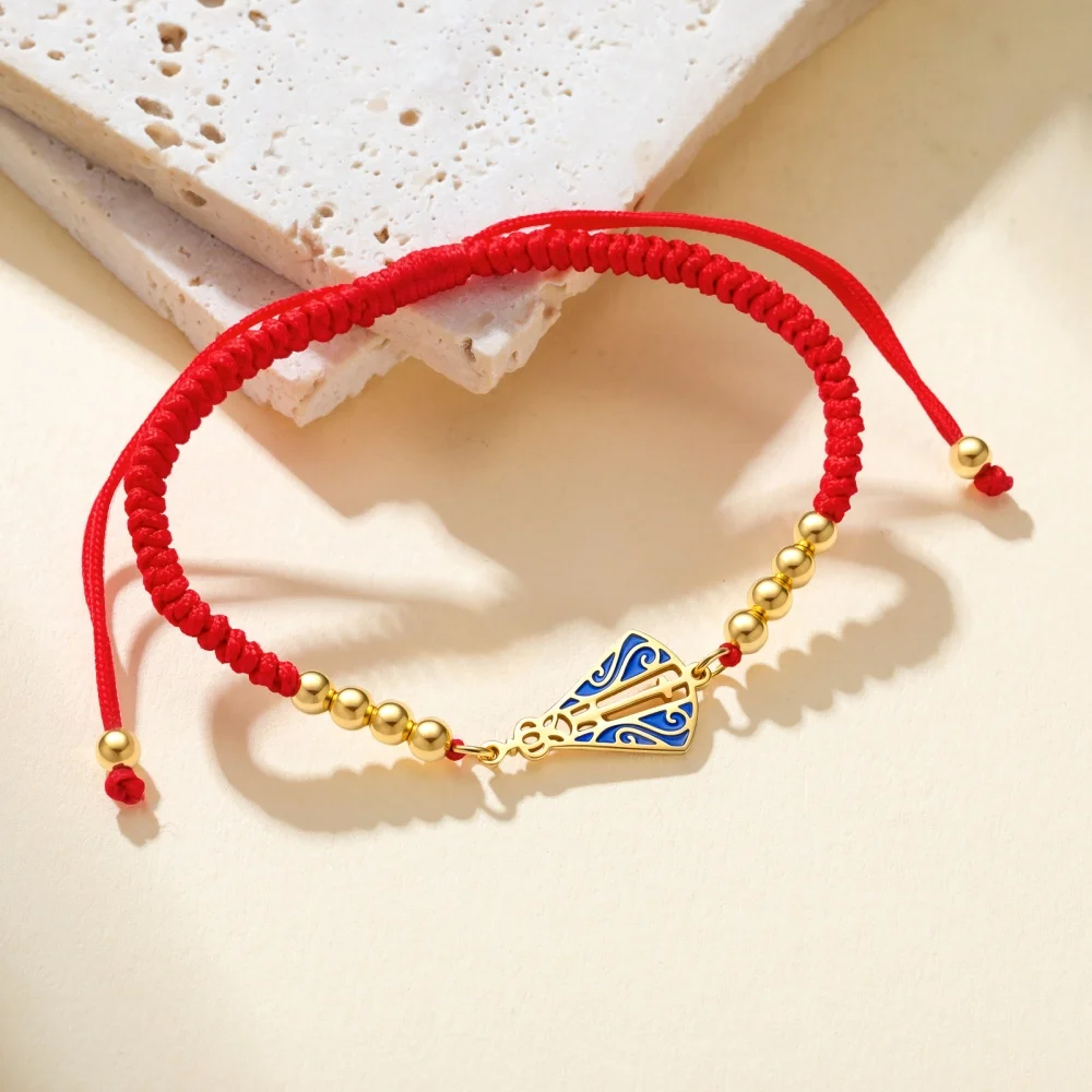 Edelstahl-Armband mit blau emailliertem Anhänger „Unsere Liebe Frau von Aparecida“ für Damen und Herren, schwarz-rotes geflochtenes Seil, religiöser katholischer Schmuck