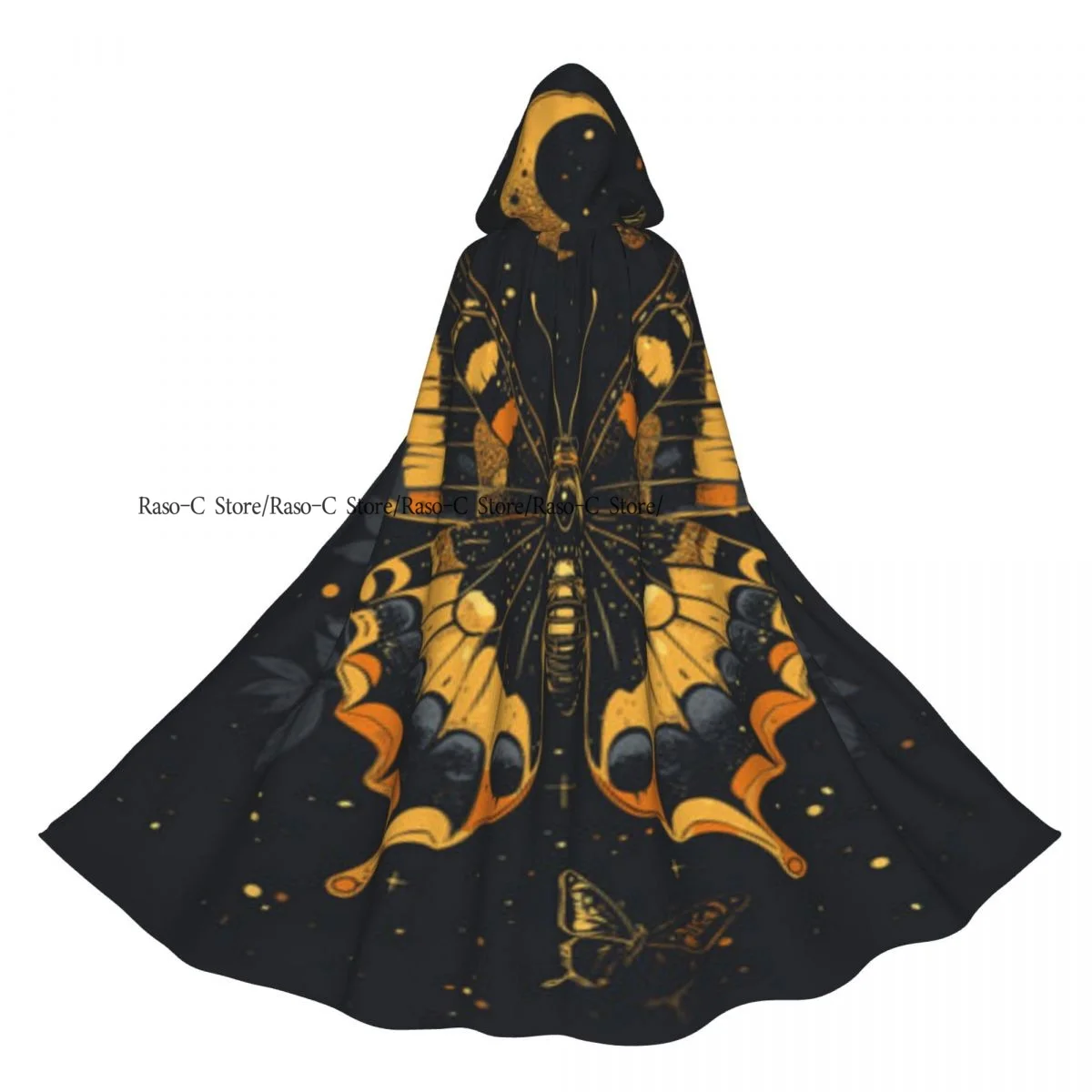 

Unisex Witch Party Reversible Hooded Adult Vampires Cape Cloak Butterfly With Skull Stars And Crescent Moon