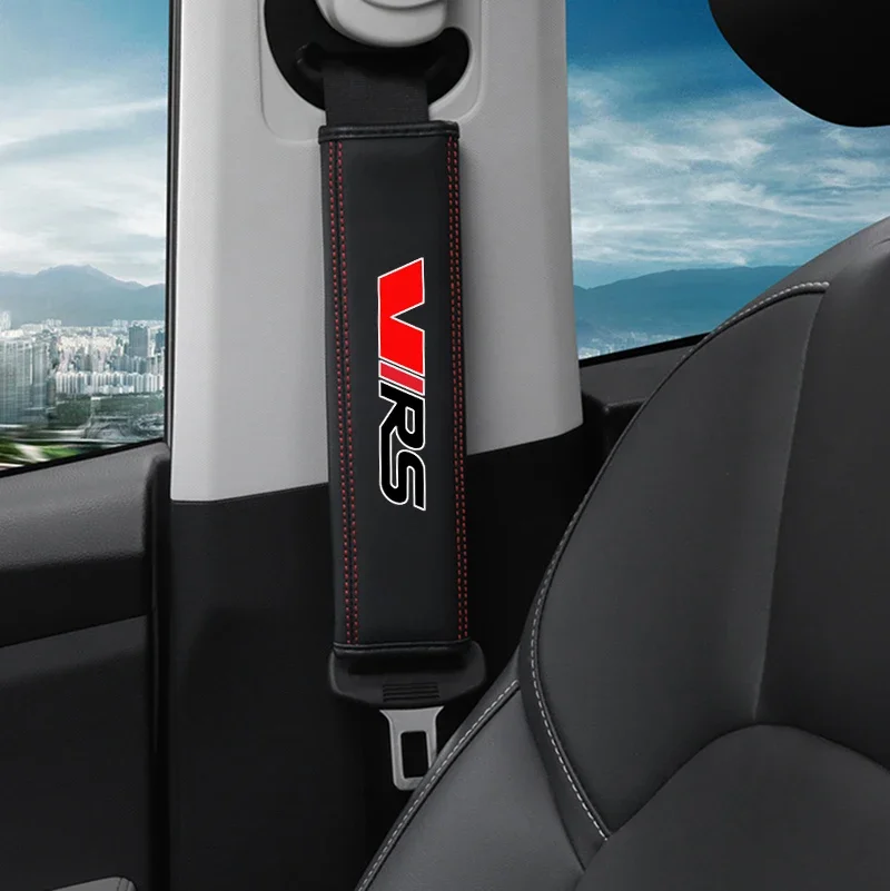 For Skoda Virs RS RS IV 1pc Cowhide Car Interior Seat Belt Protector Cover For Car Auto Accessories