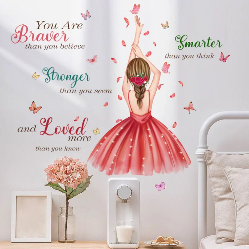 

Little Girl English Butterfly Wall Sticker Bedroom Background Decoration Kindergarten Classroom Sticker Waterproof Antifouling