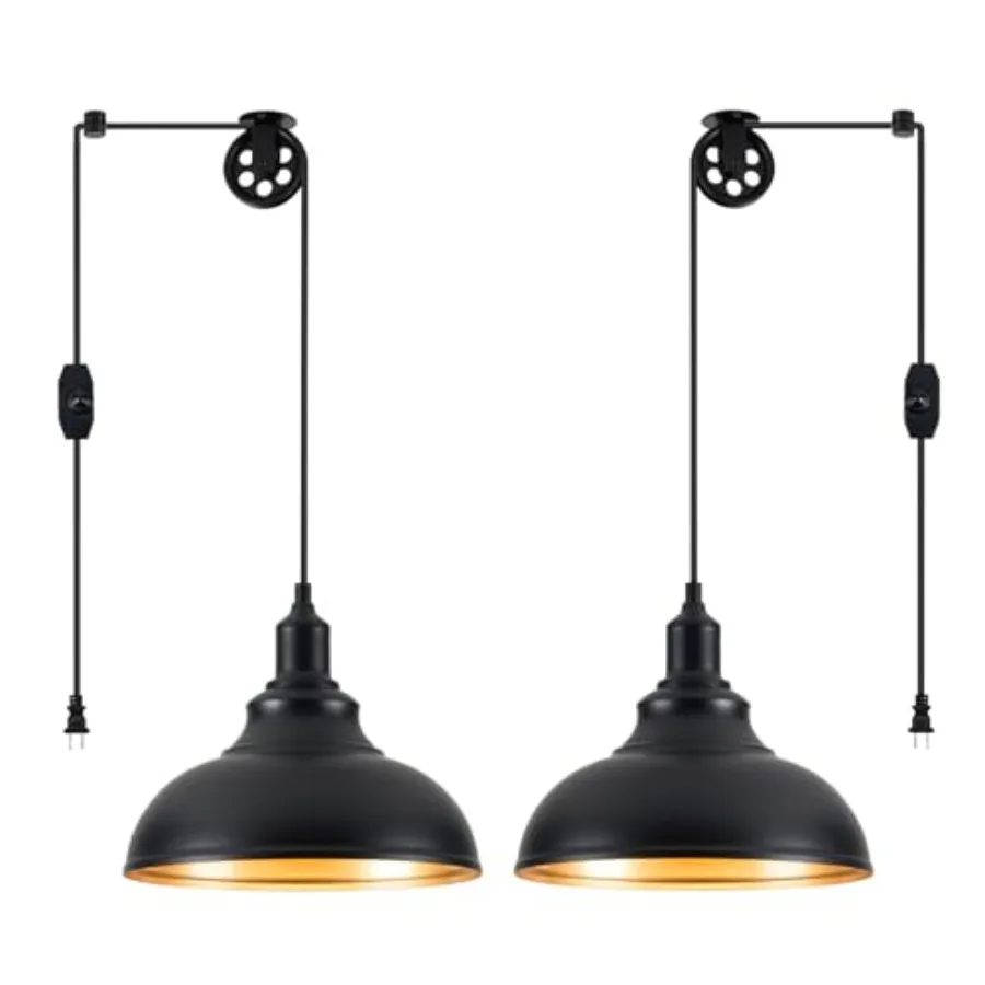Pendant Light Hanging Lamps for Living Room Plug in 15Feet Dimmable Switch Adjustable Pulley Hanging Lights with Cord for Kitch