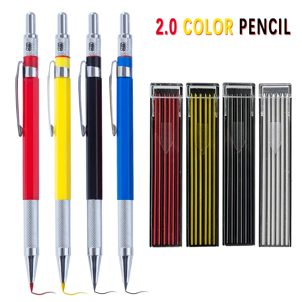 2,0 mm Metall-Druckbleistift für Kunstzeichnungen und Design, HB Automatikbleistift mit niedrigem Schwerpunkt, zum Schreiben, für Studenten, Büro und Schule – Detail 1