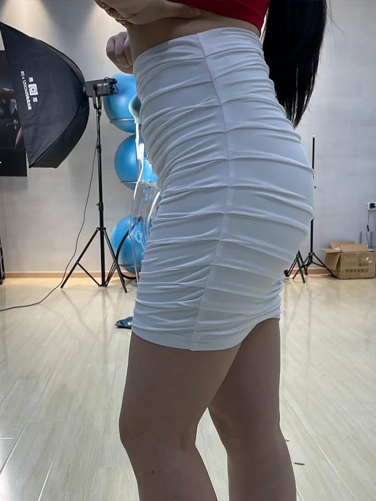 New Women Ruched Sexy Solid Wrapped Casual High Waist Mini Skirt