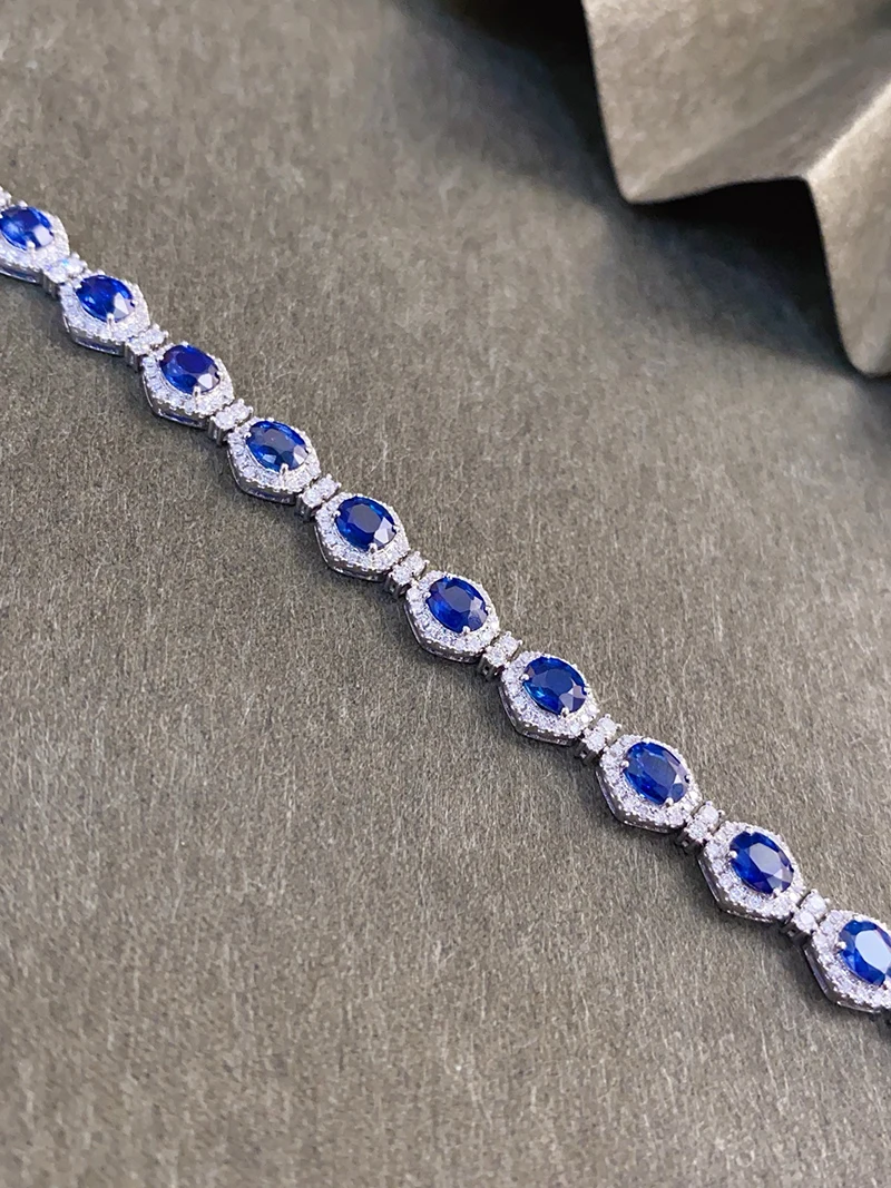 KUGG 100% 18K White Gold Bracelet Luxury Elegant Style Shiny Diamond Natural Sapphire Bracelet for Women High Party Jewelry