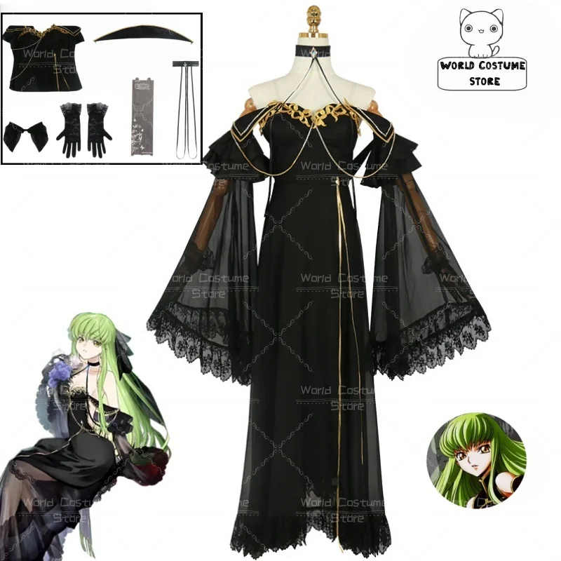 

Anime Code Geass Queen CC Cosplay Costume Witch Black Uniforms Accessory Suit Halloween Carnival Full Set Uniform Role-play C.C.