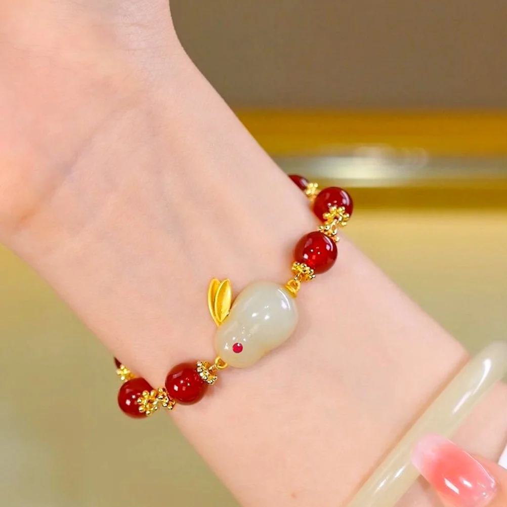 

Zodiac Rabbit Bracelet Red Beaded Chic Style Wrist Accessory Lucky Gift for Women Zodiac Rabbit Bracelet Red Bracelets for Women