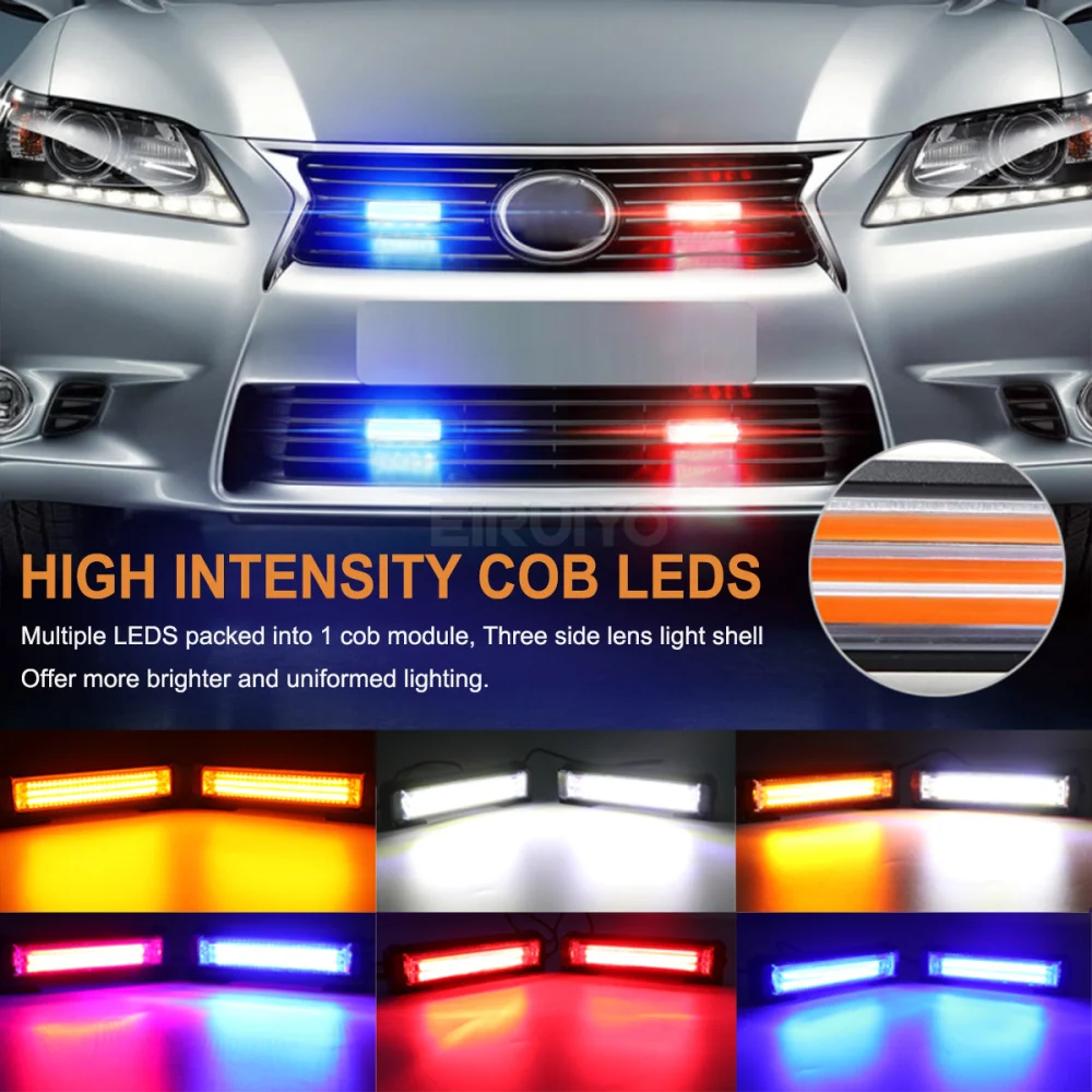 40W 80W COB Car Truck Grille LED Strobe Light Fireman Police Flashing Emergency Warning lights Red Blue Yellow White 12V 24V