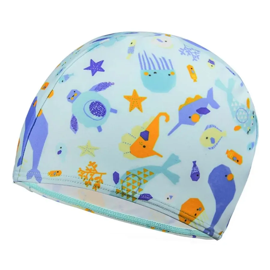 

Kids Elastic Swimming Cap Cloth Febric Swim Caps Marine Organisms Print Bathing Cap