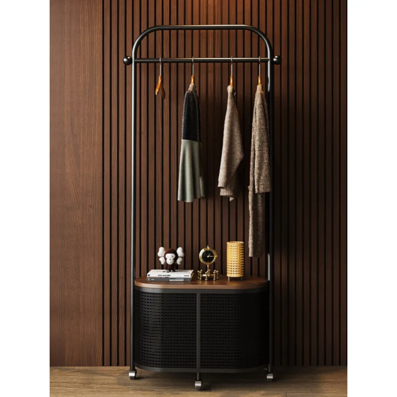 Coat floor to ceiling bedroom Japanese style mobile imitation rattan retro room corner dirty basket storage hanger