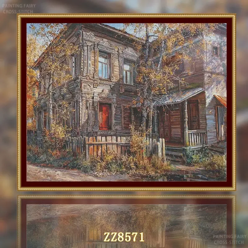 [ZZ8571-Country old] Stamped Cross Stitch Kit 11CT 14CT 16CT 18CT Pre Printed Canvas Cotton Thread DIY Embroidery for Wall Decor