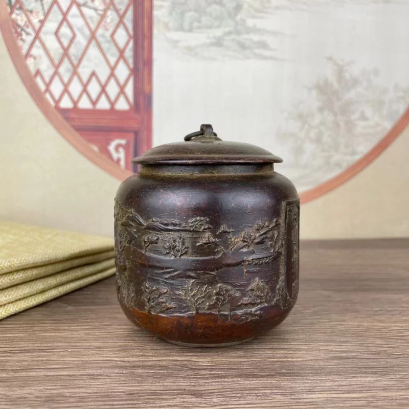 Antique Miscellaneous Collection Qingming Riverside Tea Pot with Lid Vintage Tea Old Goods Nostalgic Household Object Ornaments