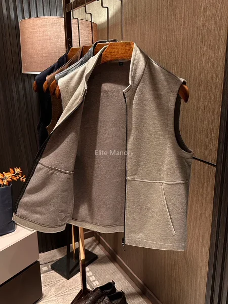 [Elegant and high-end sense including wool] Autumn new high-quality solid-color versatile stand-up collar vest