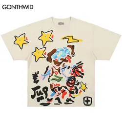 Hip Hop Punk Streetwear Y2K T-Shirt Harajuku Graffiti Star Graphic Print Loose Tshirt 2023 Fashion Men Casual Oversized Tee Top