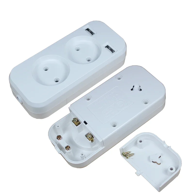 2025 New Design 2 Socket European 5V 2A USB Extension Socket Phone Charge LE-01 White Color KF-WIIA-1