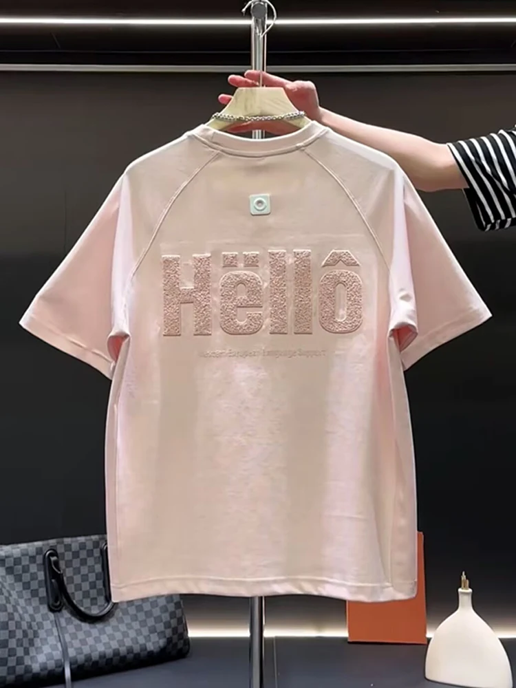 

Летний хит: Мужская футболка с коротким рукавом, вышитым надписью, круглым вырезом, повседневная, универсальная, парная модель, дышащая, из хлопка