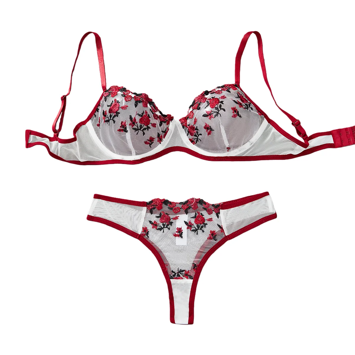 Sexy Women\'s Erotic Underwear Exotic Transparent Bra Sets Embroidered Flowers See Through Push Up Thin Bra Adult Lingerie Suits