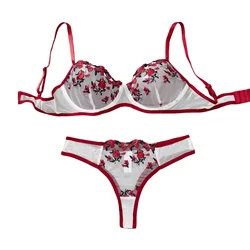 Sexy Women's Erotic Underwear Exotic Transparent Bra Sets Embroidered Flowers See Through Push Up Thin Bra Adult Lingerie Suits