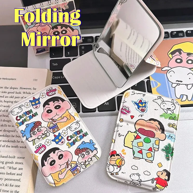 Nuevo Espejo Plegable Portátil de Maquillaje con Diseño de Crayon Shin-chan, Nohara Shinnosuke y Nohara Shiro, Lindo Accesorio de Anime, Regalo