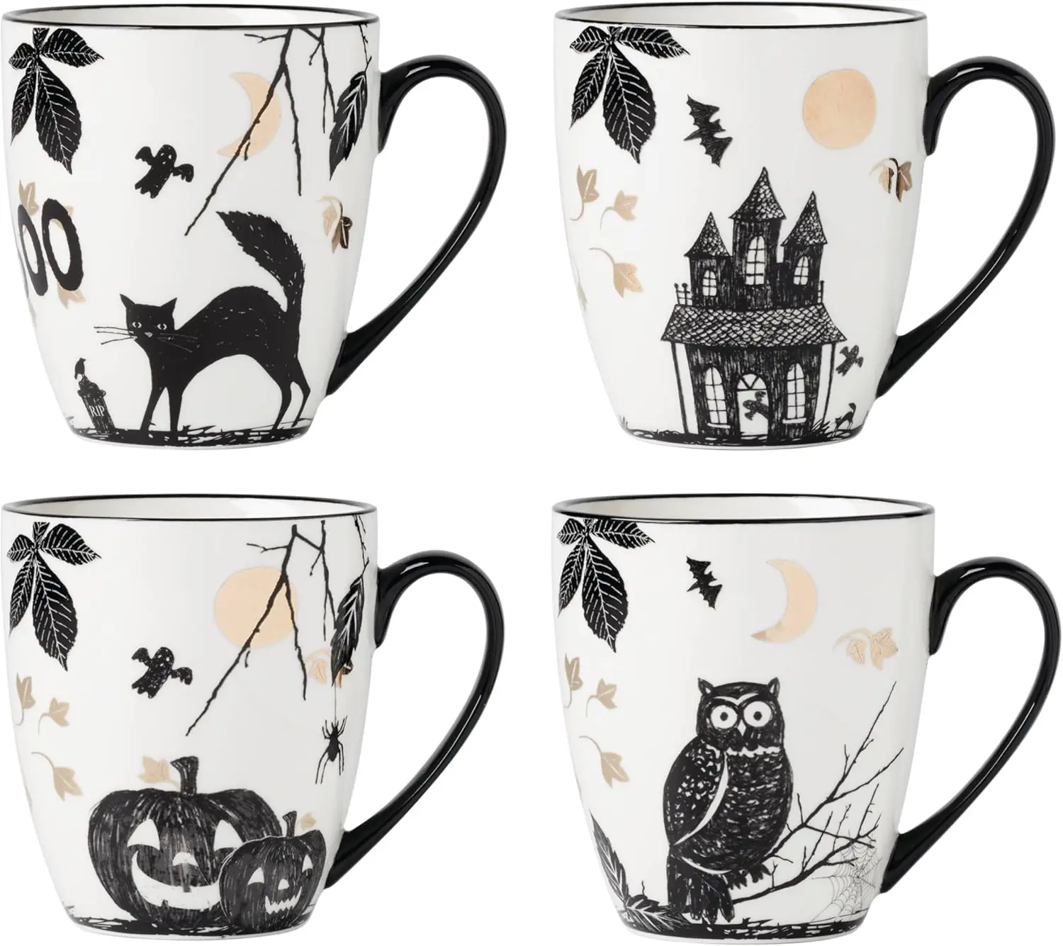 

896925 Vintage Haunted Halloween Mugs, Set of 4, Assorted, Halloween