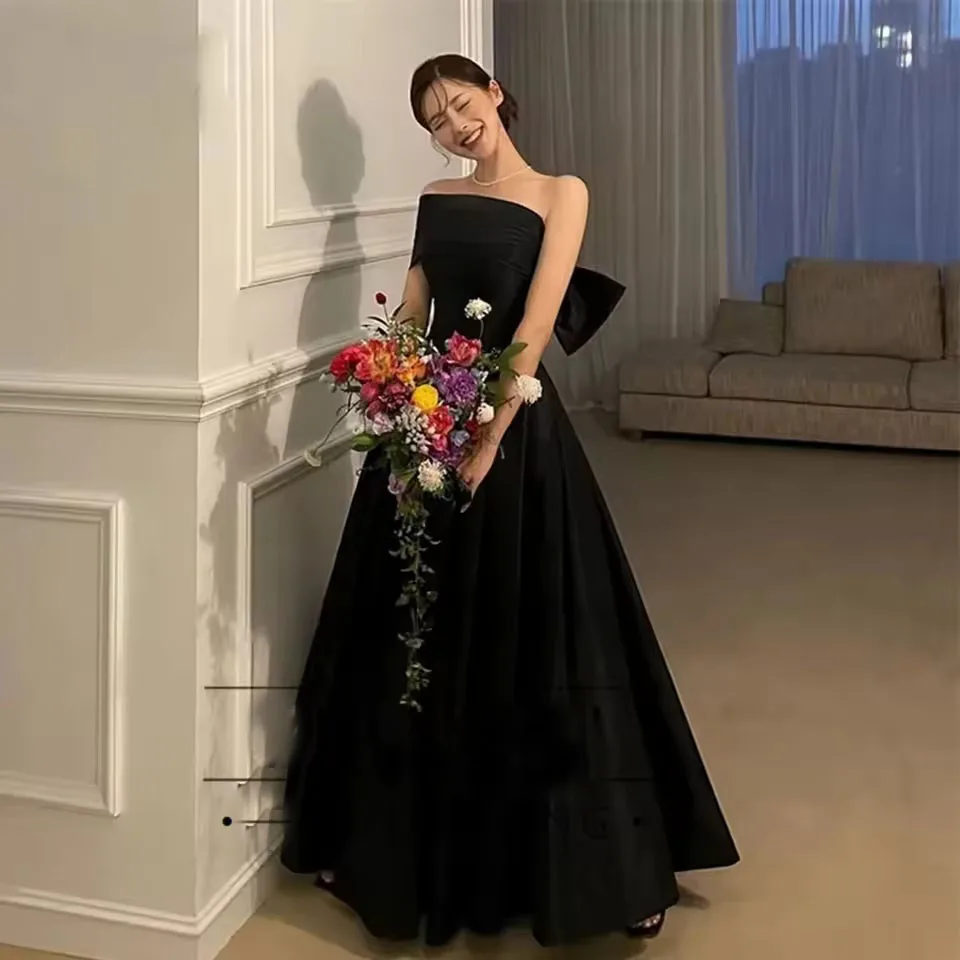 

Элегантные черные корейские свадебные платья на одно плечо, фасон А-силуэт, простые вечерние платья на заказ, элегантные платья для фотосессий