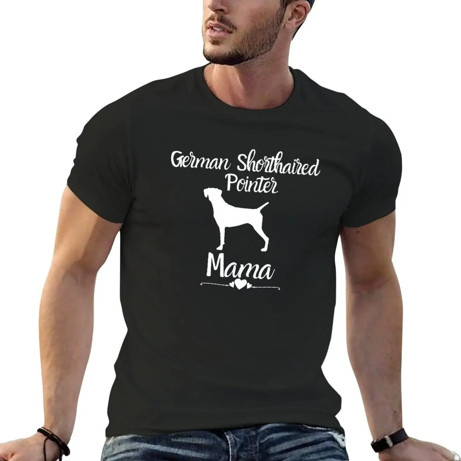 T-shirt homme noir uni, mignon, pointeur allemand à poil court, cadeau maman chien, top d'été, graphique anime, médicaments mignons