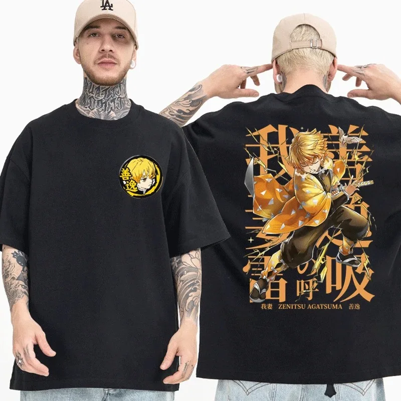 Koszulka z motywem Anime Demon Slayer Zenitsu męska letnia japońska Manga Kimetsu No Yaiba koszulka Inosuke T-shirt męska