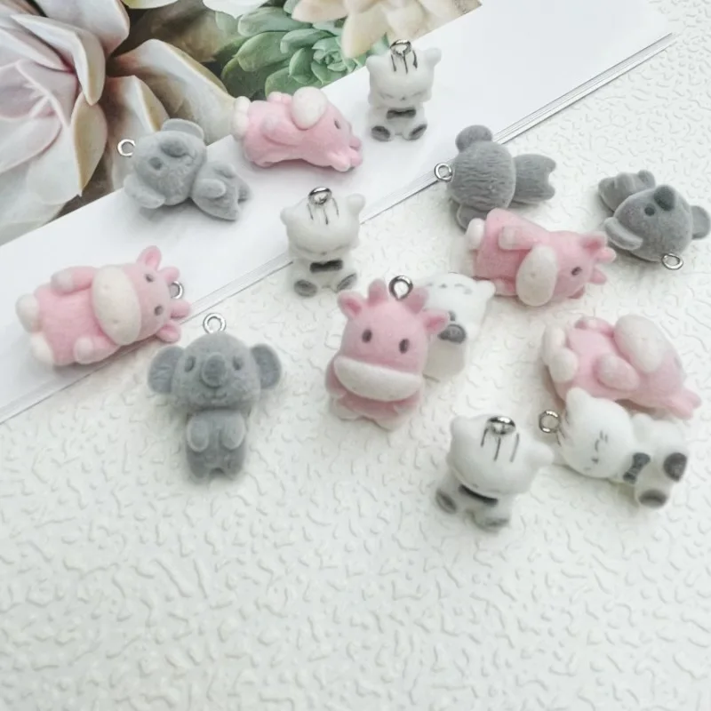 30Pcs 3D Cute Cow Koala Cat Charms kawaii Animal Resin Pendant For Making Diy Earrings Keychain Handmade Accessories Supplies