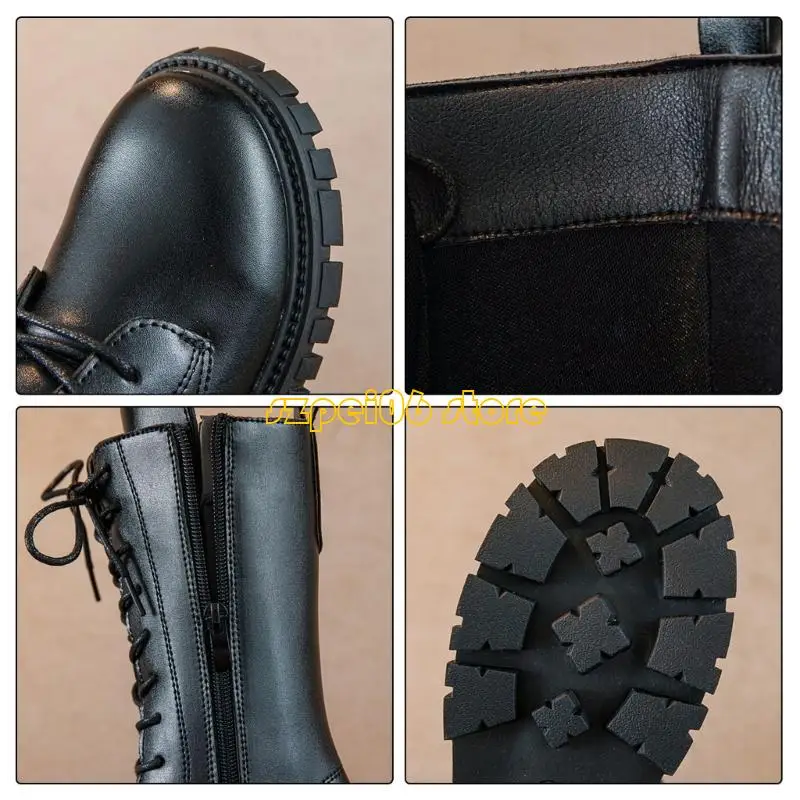 

45BF Girls White Lace-Up Combat Galoshes with Side Zipper, Knee-Highs Lugs Dress/School Galoshes– Toddler/Tiny/Big Kids