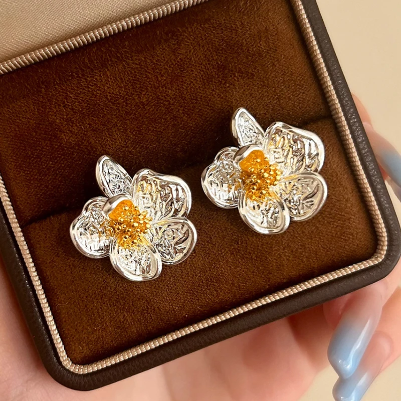 

PONYKISS Tibetan Silver Irregular Flower Stud Earrings for Women Minimalist Vintage Fashion Jewelry High Luxury Accessories