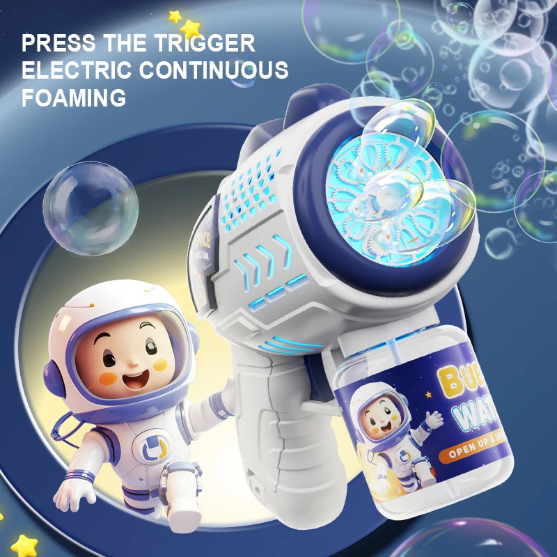 Space Astronauts Fully Automatic Bubble Gun Rocket Bubbles Machine Automatic Blower with Bubble Liquid Toy for Kids Bubble Gift