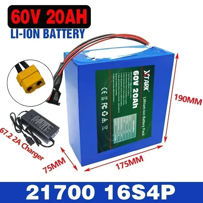 

E-bike 16S4P 21700 60V 40Ah Lithium Ion Battery Pack,For Electric Scooter Bicycle 60V Li-ion Battery With 100A BMS+Charger