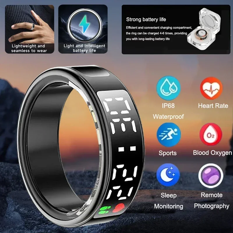 Smart Ring For Men Women Heart Rate Blood Oxygen Monitor Multi 5ATM & IP68 Waterproof Sports Ring Sleep Fitness For Android IOS