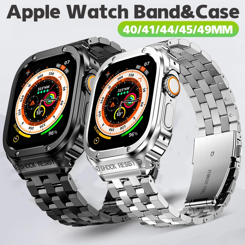 Stainless Steel Strap For Apple Watch Band Ultra 2 49mm 45mm 44mm Bumper Cover Accessories iwatch ultra series 9 7 6 SE 8 Case