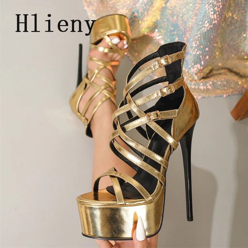 

Hlieny Size 35-42 Gladiator Open Toe Platform Women Sandals Summer Fashion Narrow Band Buckle Strap Stiletto High Heels Shoes