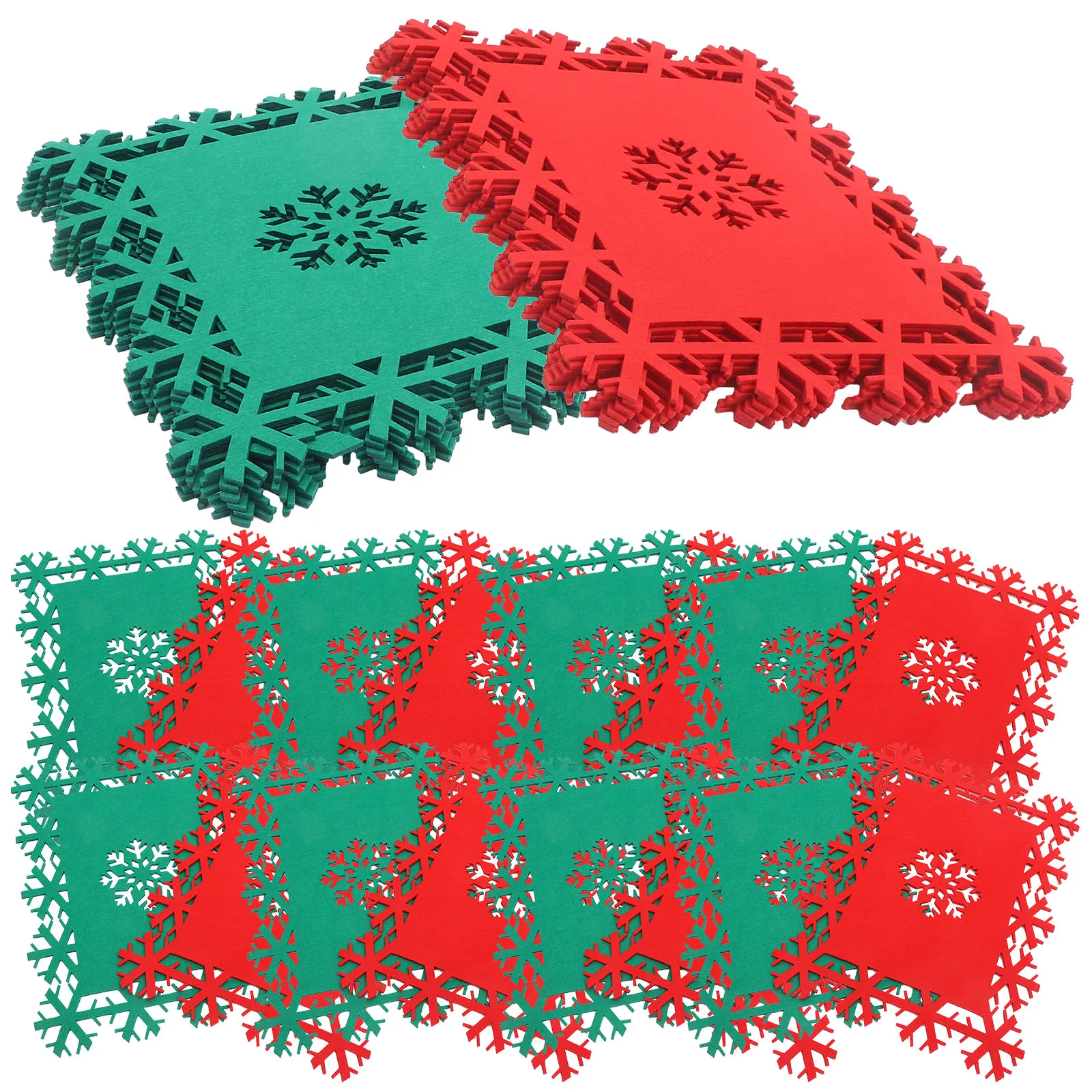 

24pcs Snowflake Placemats Felt Christmas Table Mats Heat Resistant Red Green Colors Square Dinner Protectors Home Decor