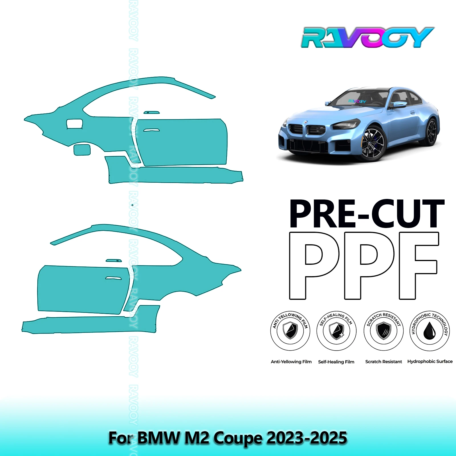 

For BMW M2 Coupe 2023-2025 8.5mil Clear Matte Pre-Cut PPF Door & A/B Pillar Kit TPU Paint Protection Film Set