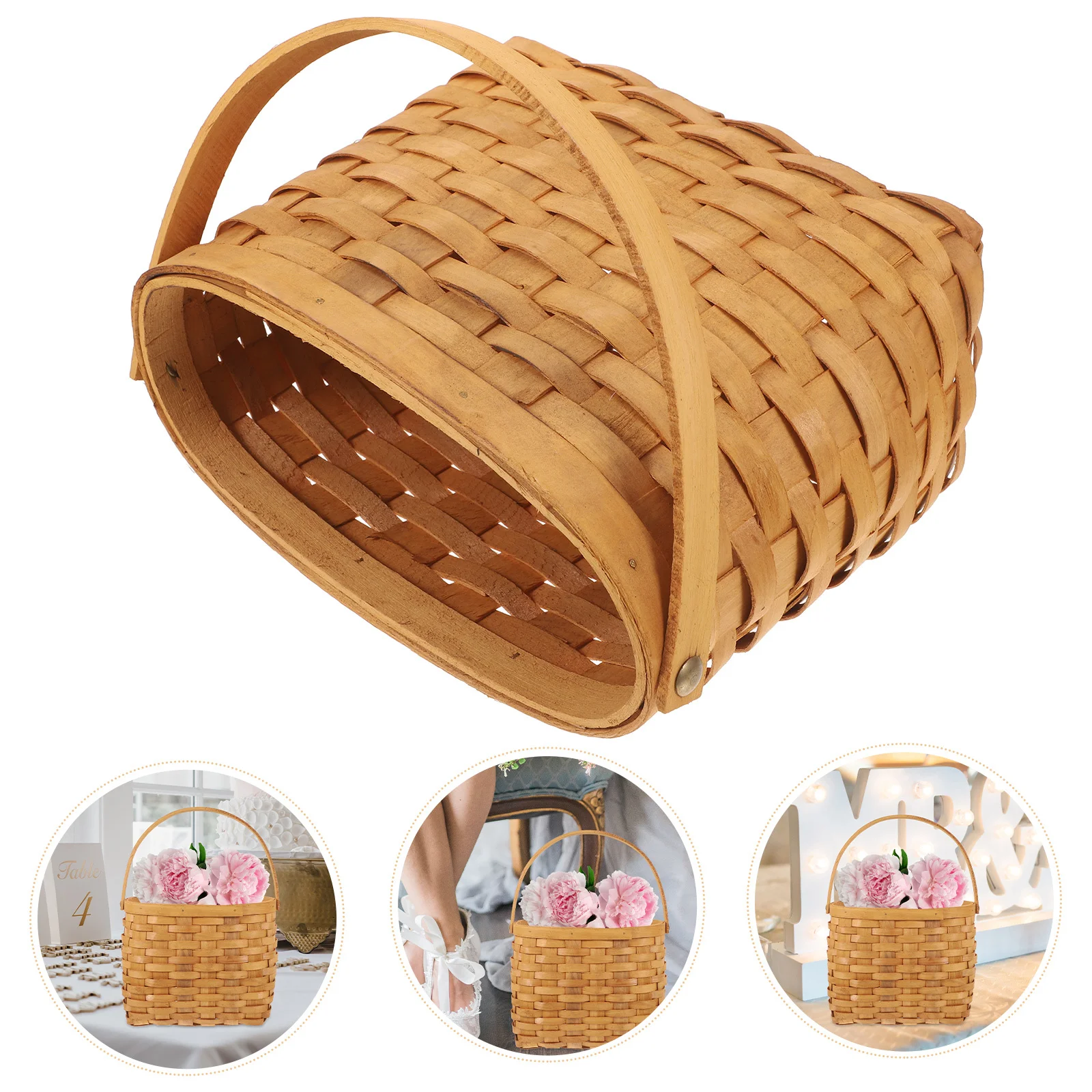 

Handmade Flower Basket Woven Rattan Small Garden Basket For Wedding Picnic Harvest Gathering Vegetables Storage Organizer