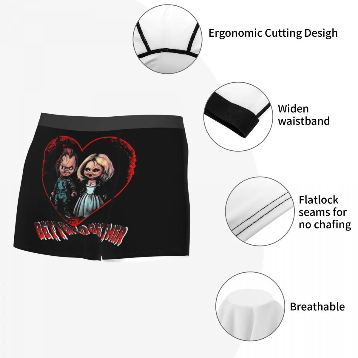 Custom Bride Chucky Better Together Boxer Shorts For Homme 3D Printed Horror Movie Halloween Underwear Panties Underpants