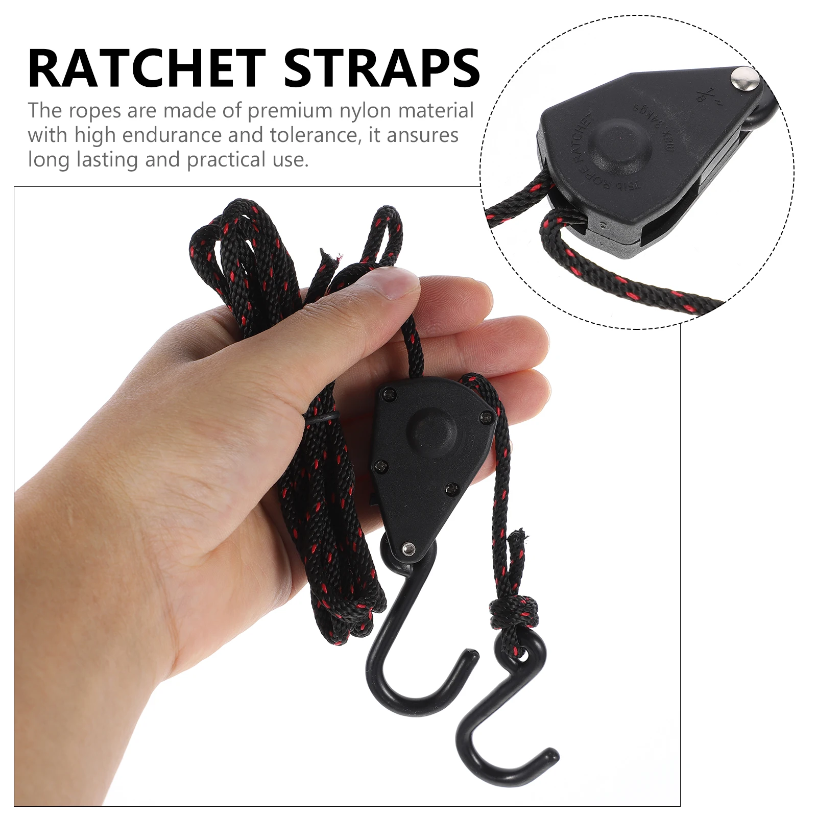 

2 pcs 1/8 Inch Heavy Duty Rope Hangers With Hooks Pulley For Kayak Canoe Boat Tie Down Straps Durable Braided Nylon Adjustable