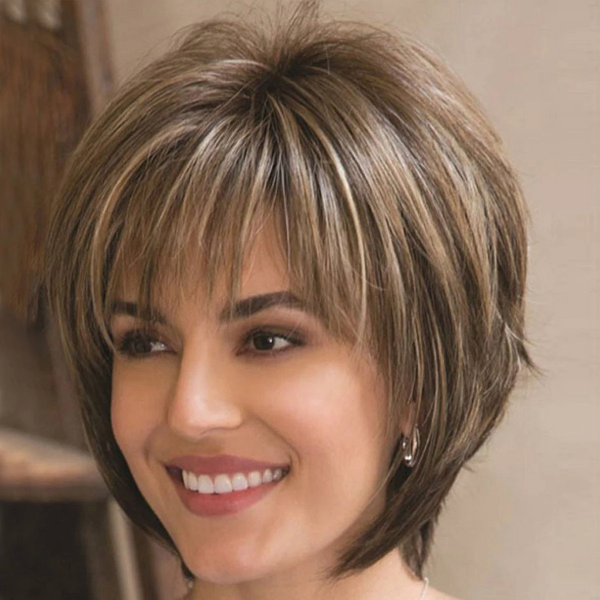 Synthetic inter-color straight hair mother wig middle-aged women bob wig heat-resistant short hair