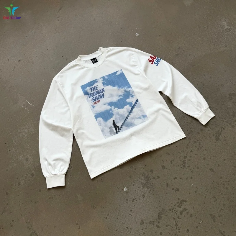 

Saint White Printed Pattern Slogan Autumn Winter T-Shirt High Street Crew Neck Trendy Premium Long Sleeve T-Shirt