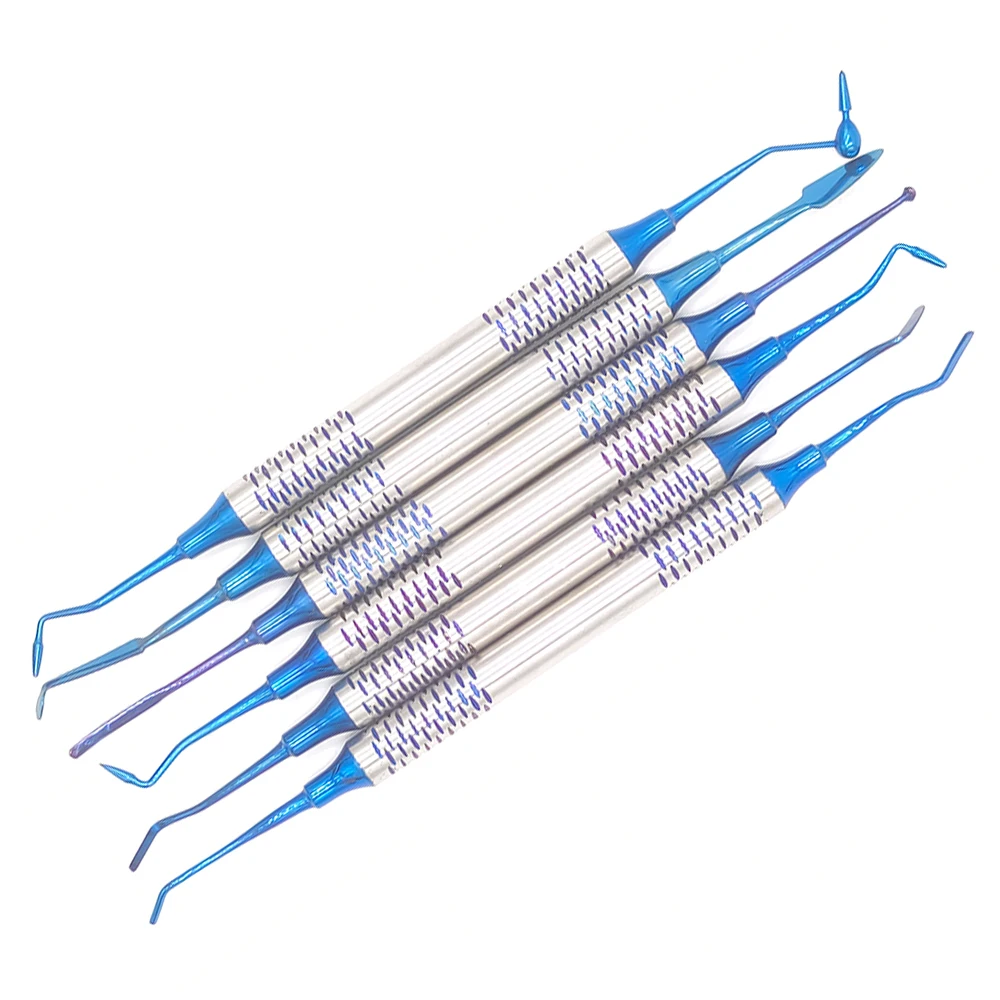 6 Pieces/Set Dental Composite Resin Filled Spatula Titanium Plated Tip Resin Filled Restorative Tools Instruments