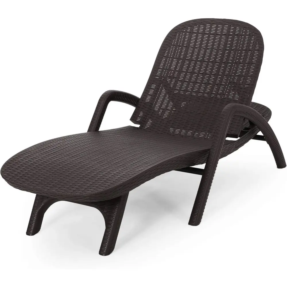 Outdoor Faux Wicker Chaise Lounge, Dark Brown