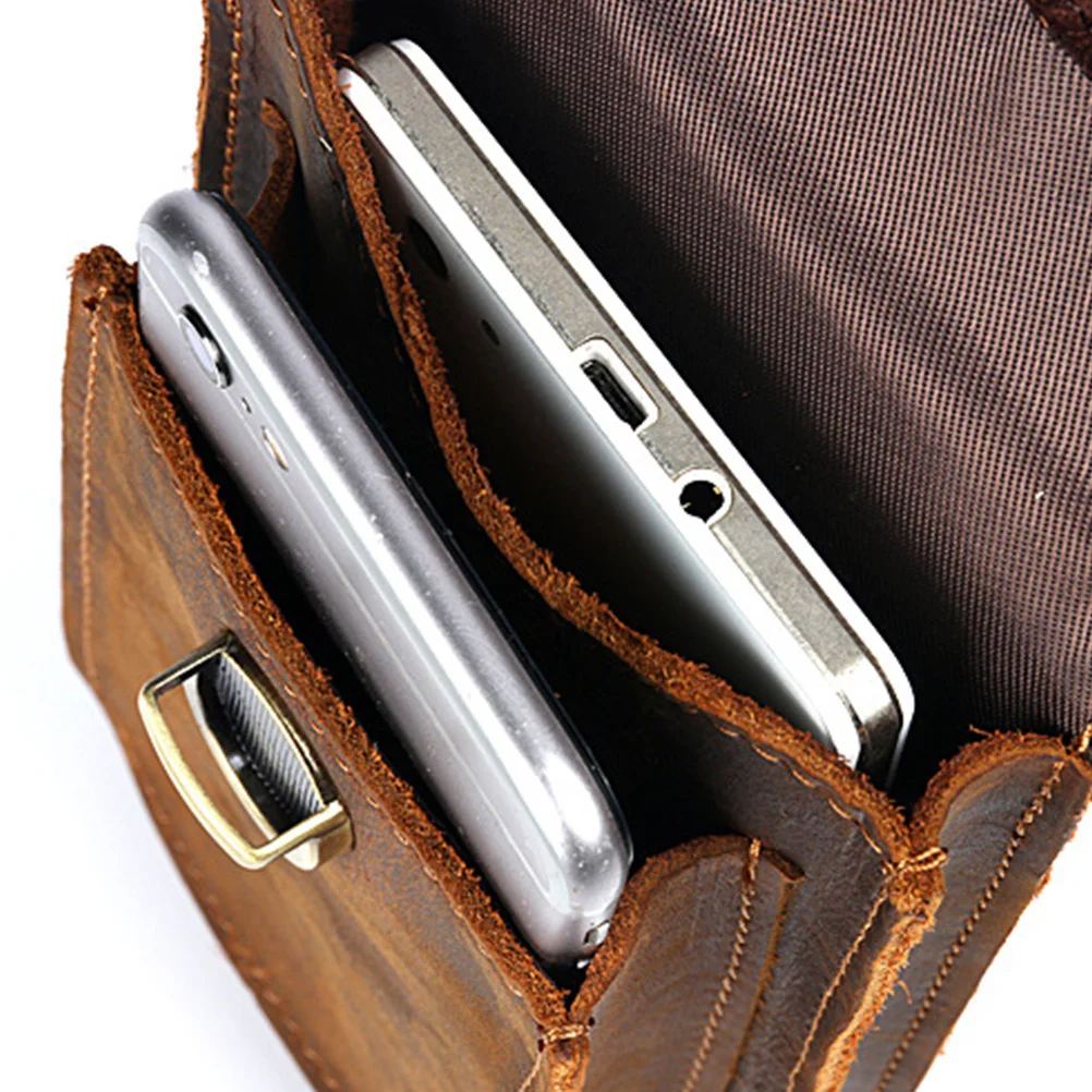 

Brown Retro First Layer Cowhide Creative 5.5 Inch Cellphone Pouch Portable Waist Bag Phone Bag Belt Pack for Men
