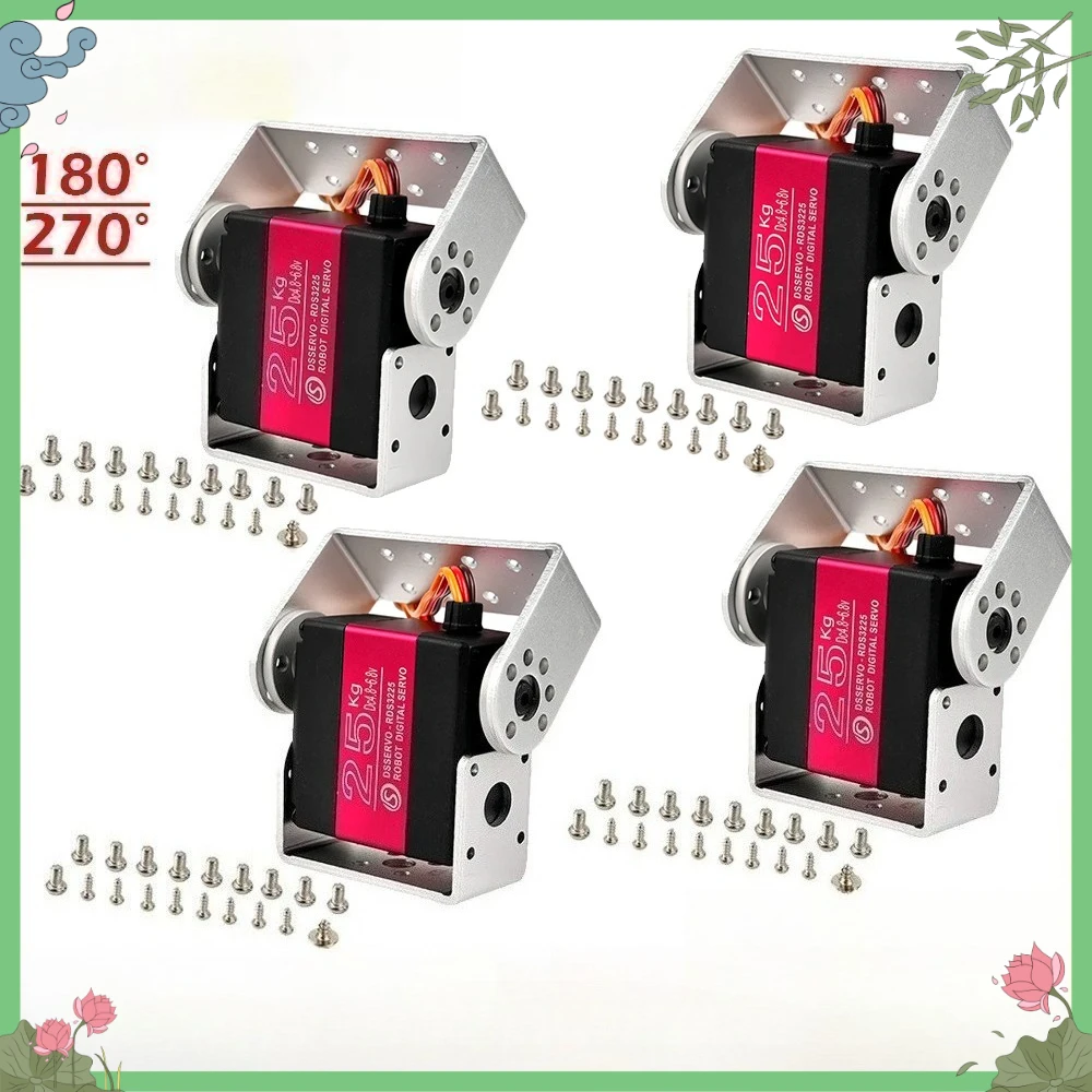 4Pcs 25KG RDS3225 Digital Metal Gear Robotic Servo Motor 180 270 Degree Double-Shaft Waterproof IP66 with U Mouting Bracket