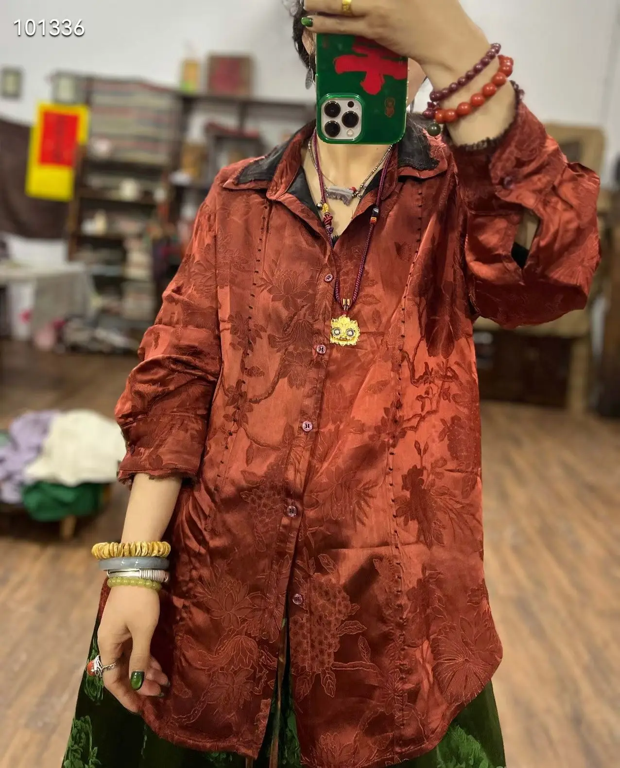 

New National Sle Handmade Silk Cool Sensation Loose irt Commute Sle Pure Color Collar Long Sve Women's irt