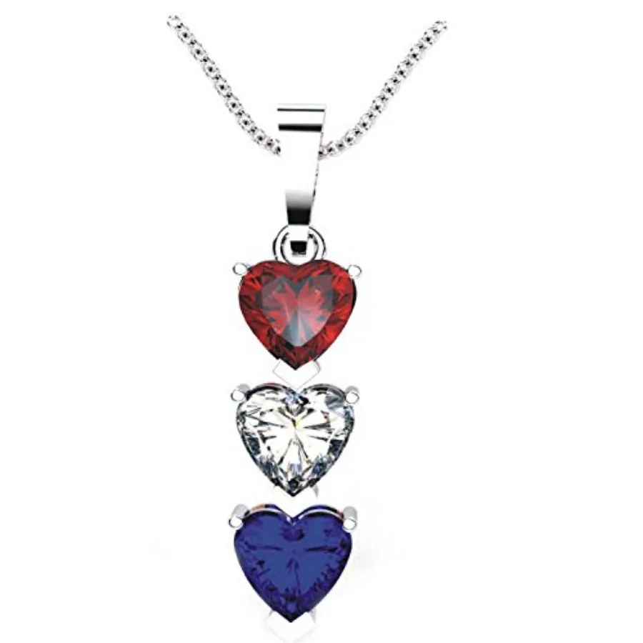 

Silver Smile Sterling Silver 3 Birthstone Pendant for Women Lab-Grown Ruby White and Blue Gemstones Hypoallergenic and Tarnish