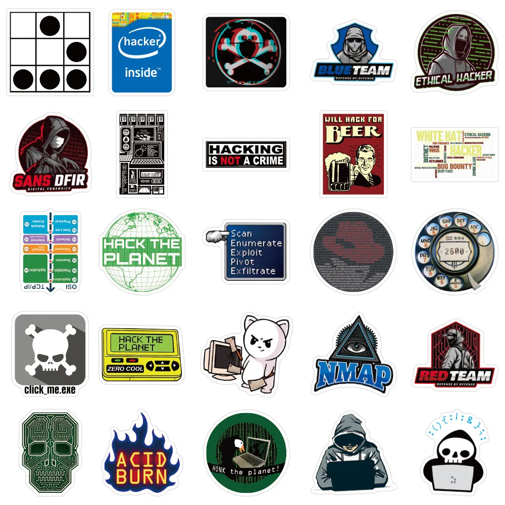 10/30/50pcs Hacker Programming Stickers for Laptop Phone Skateboard Luggage Water Bottle Cool Waterproof Cartoon Sticker Decal