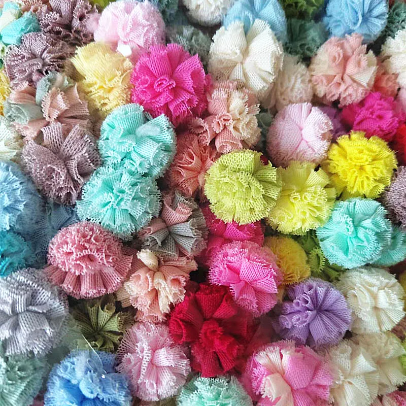 25mm Korea Lace Ball DIY Gauze Elastic Flower Pompoms Craft Plush Mesh Tulle Pendant for Hairpins Jewelry Making Accessories